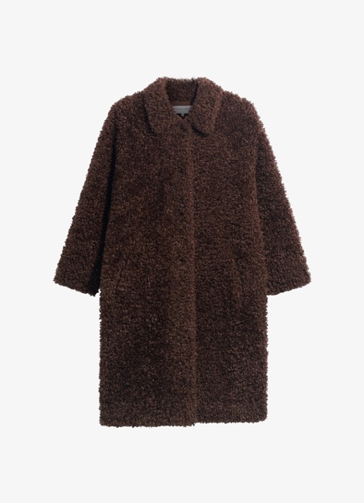 Gerard Darel Asta mantel van teddy - voorkant 3 donkerbruin