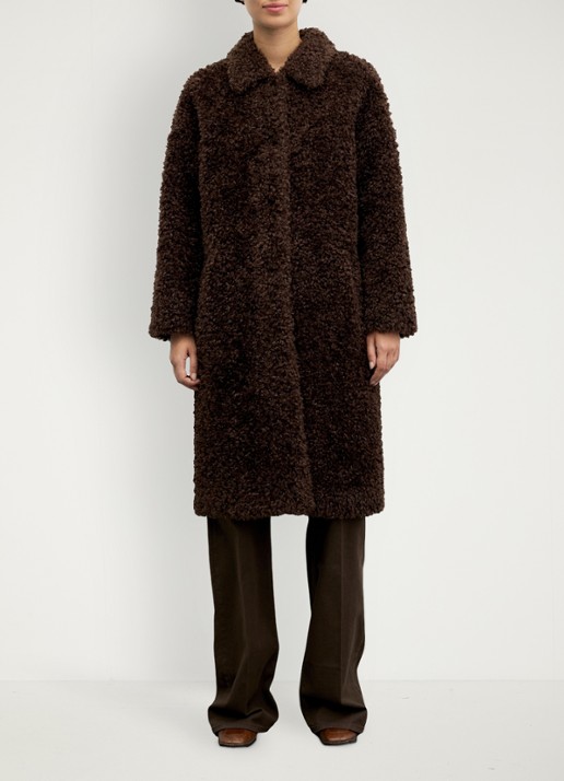 Gerard Darel Asta mantel van teddy - voorkant 4 donkerbruin