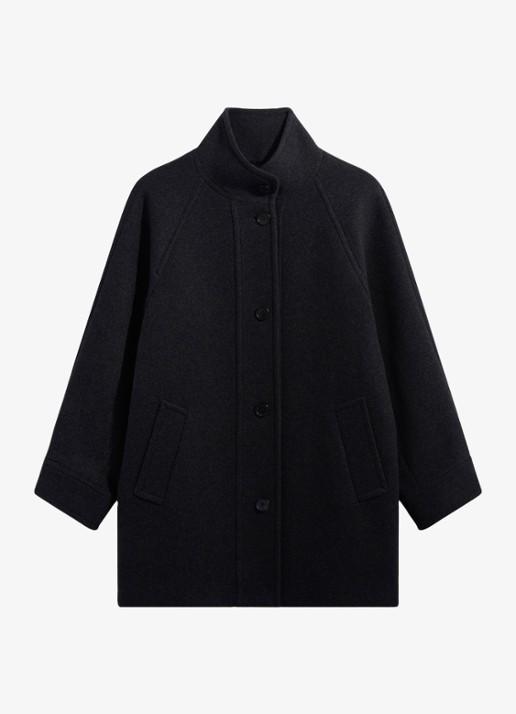 Gerard Darel Avry mantel in wolblend met opstaande kraag - voorkant antraciet