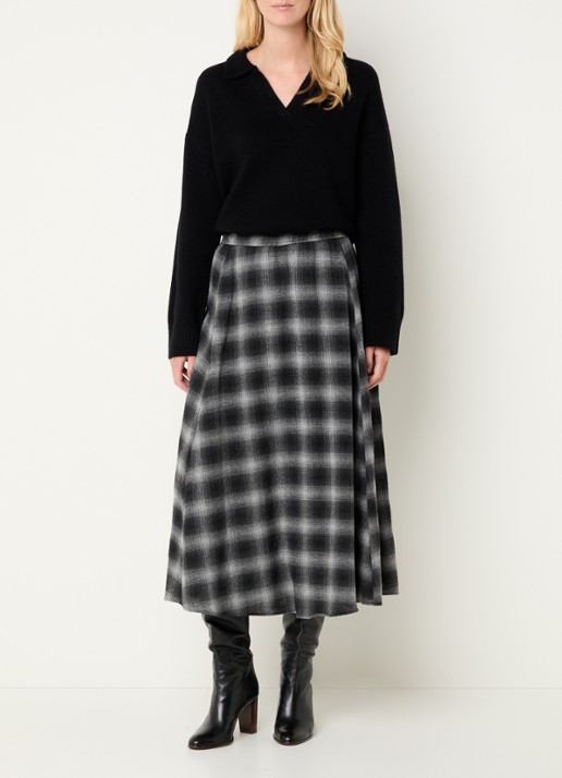 Gerard Darel Basma midi rok in scheerwolblend met ruitdessin - voorkant 2 donkergrijs