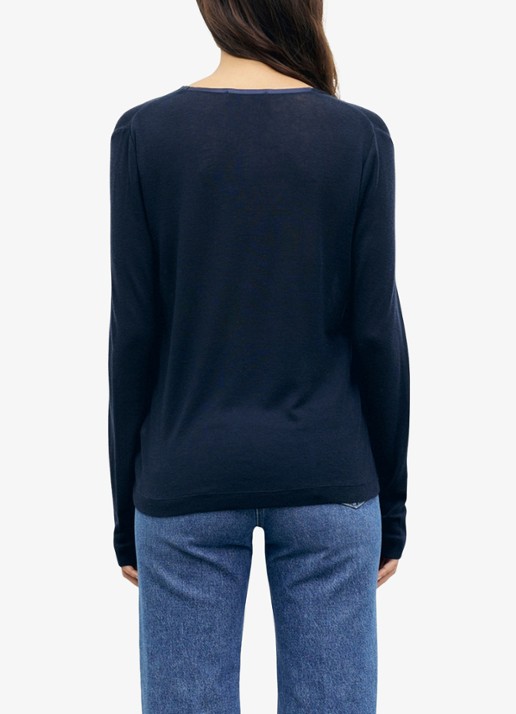 Gerard Darel Belen longsleeve in wolblend met V-hals - achterkant 4 donkerblauw