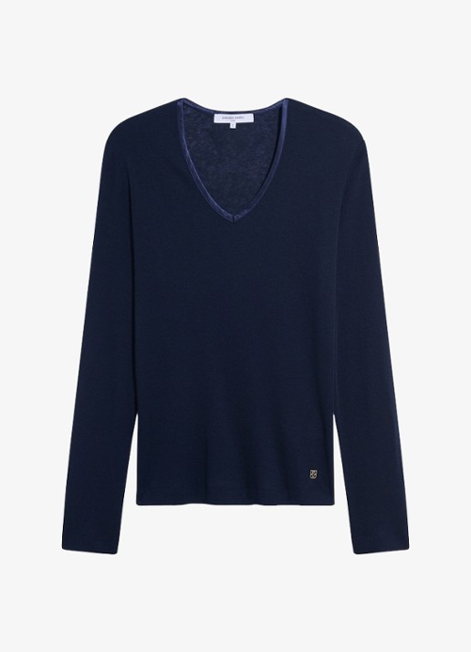 Gerard Darel Belen longsleeve in wolblend met V-hals - voorkant 2 donkerblauw