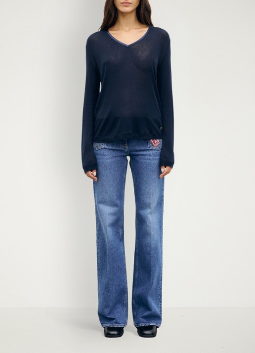 Gerard Darel Belen longsleeve in wolblend met V-hals - voorkant 3 donkerblauw