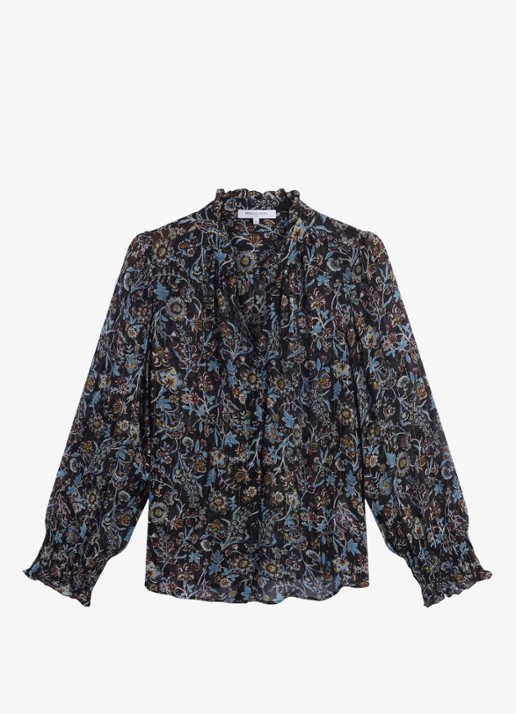 Gerard Darel Blouse in zijdeblend met bloemenprint - voorkant 2 zwart
