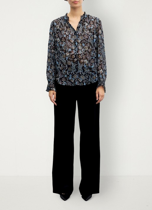 Gerard Darel Blouse in zijdeblend met bloemenprint - voorkant 3 zwart