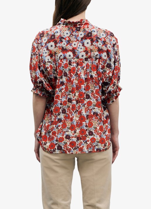 Gerard Darel Blouse met bloemenprint en ruches - achterkant 3 rood