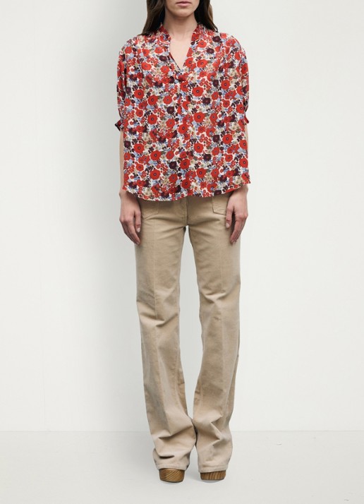 Gerard Darel Blouse met bloemenprint en ruches - voorkant 2 rood