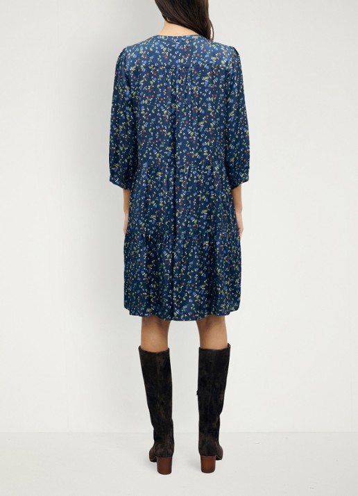 Gerard Darel Caly midi jurk met bloemenprint - achterkant 3 blauw
