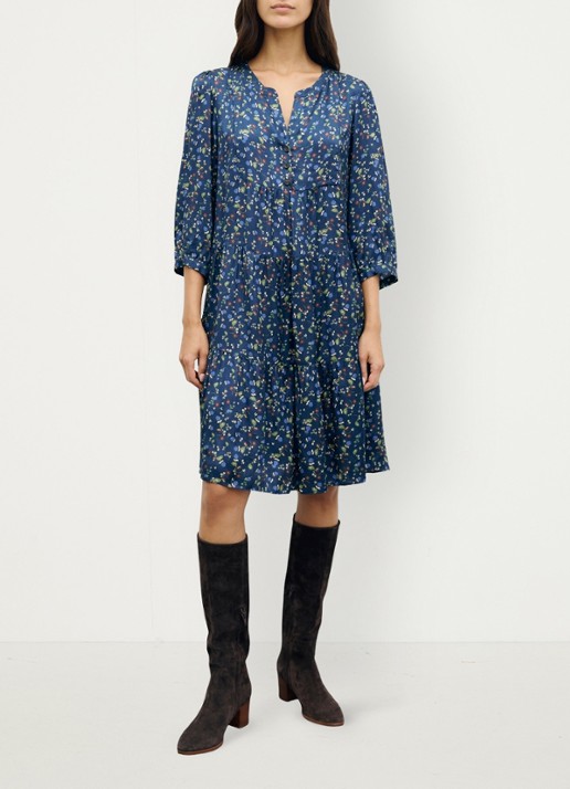 Gerard Darel Caly midi jurk met bloemenprint - detail 5 blauw