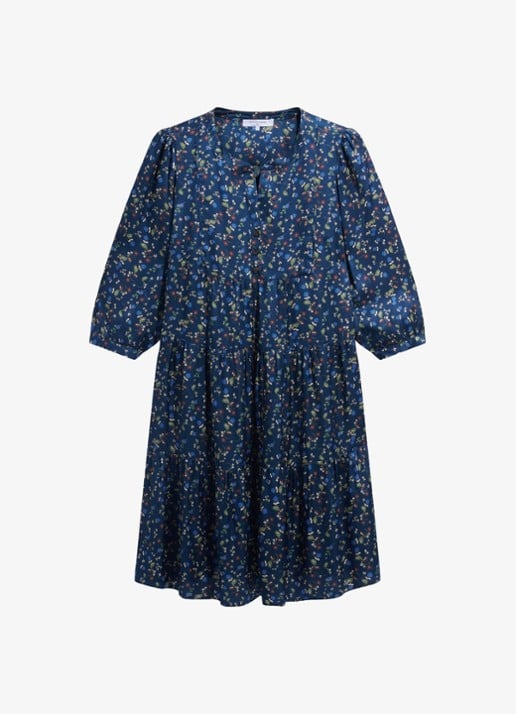 Gerard Darel Caly midi jurk met bloemenprint - voorkant blauw