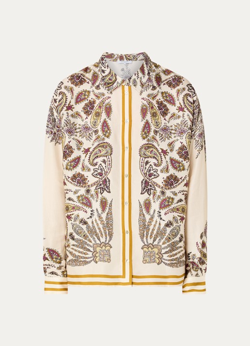 Gerard Darel Canna blouse van satijn met print - voorkant beige