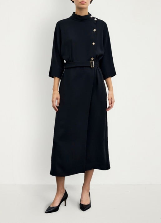 Gerard Darel Capu midi jurk met ceintuur - detail 4 zwart