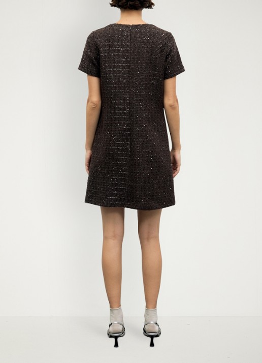 Gerard Darel Cary mini jurk in wolblend met tweed-look - achterkant 3 bruin