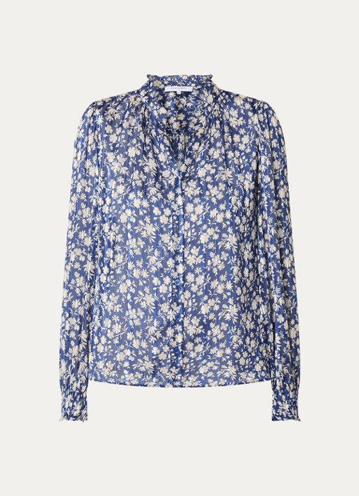 Gerard Darel Casy blouse met bloemenprint en lurex - voorkant 3 royalblauw