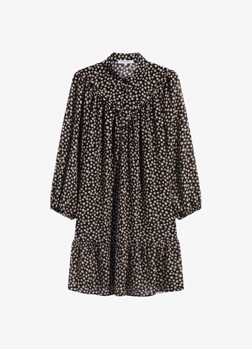 Gerard Darel Celest midi blousejurk met print - voorkant 4 zwart