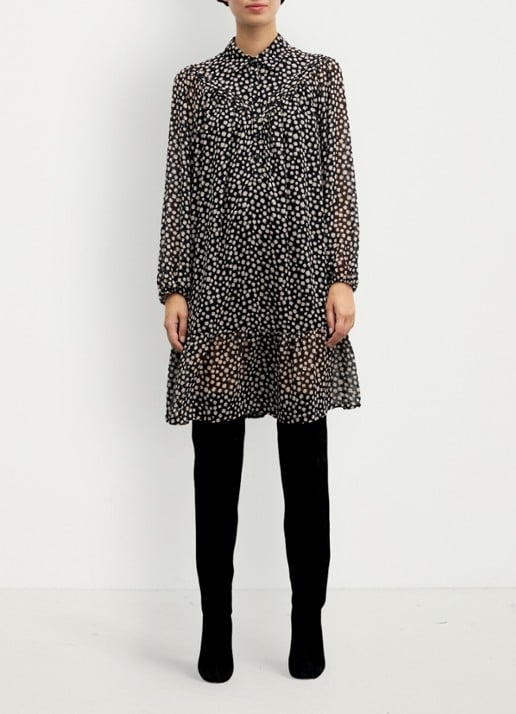 Gerard Darel Celest midi blousejurk met print - voorkant 5 zwart