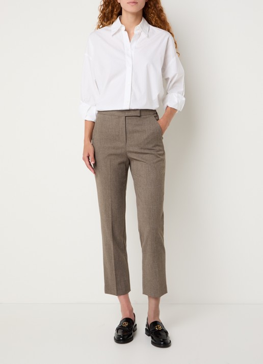 Gerard Darel Celia high waist slim fit cropped pantalon met steekzakken - voorkant 3 donkerbeige