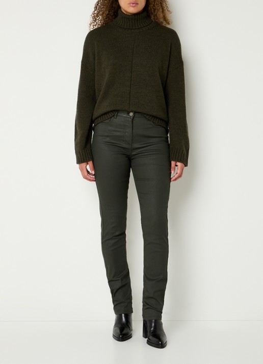 Gerard Darel Celine high waist slim fit jeans van imitatieleer - voorkant 2 khaki