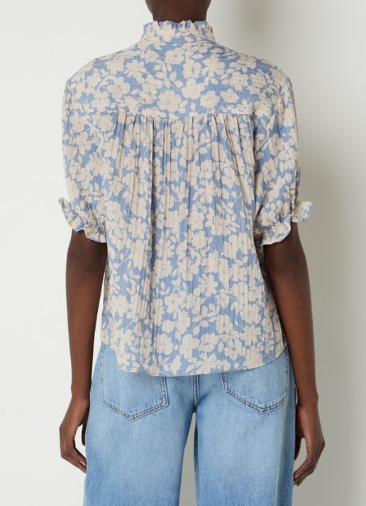 Gerard Darel Cephise blouse met bloemenprint - achterkant 4 lichtblauw