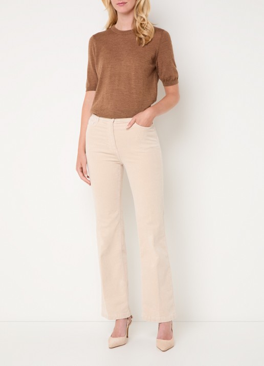 Gerard Darel Chantal high waist straight fit broek van corduroy - voorkant 2 beige
