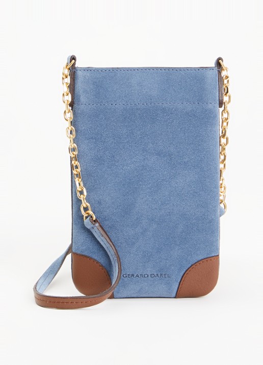 Gerard Darel Charlotte crossbody telefoonhoes van suède - voorkant staalblauw
