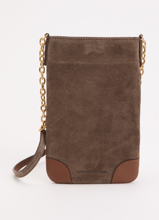 Gerard Darel Charlotte crossbody telefoonhoes van suède - voorkant taupe