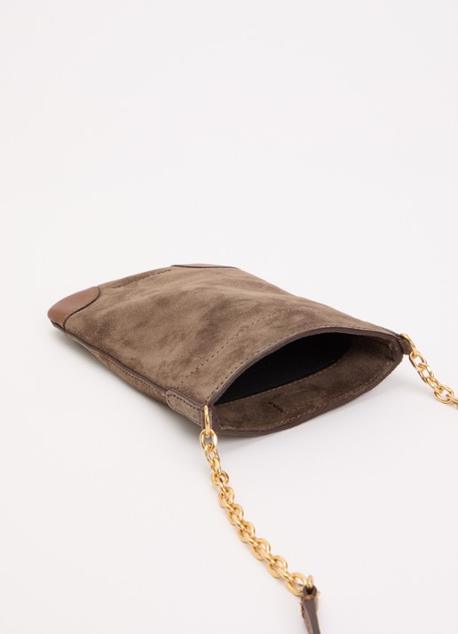 Gerard Darel Charlotte crossbody telefoonhoes van suède - voorkant 2 taupe