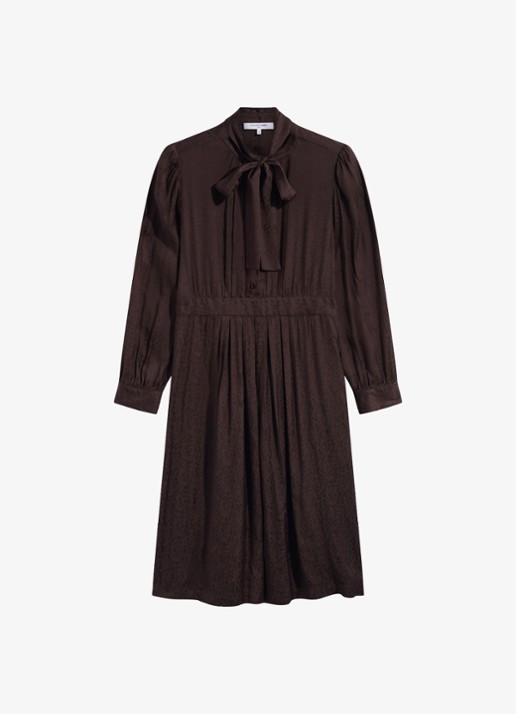 Gerard Darel Cleme midi jurk met jaquard dessin - voorkant donkerbruin