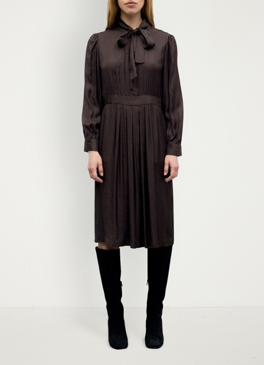 Gerard Darel Cleme midi jurk met jaquard dessin - voorkant 2 donkerbruin