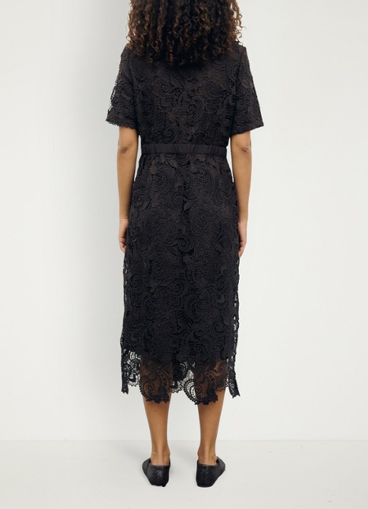Gerard Darel Cloth midi blousejurk van kant - achterkant donkerbruin