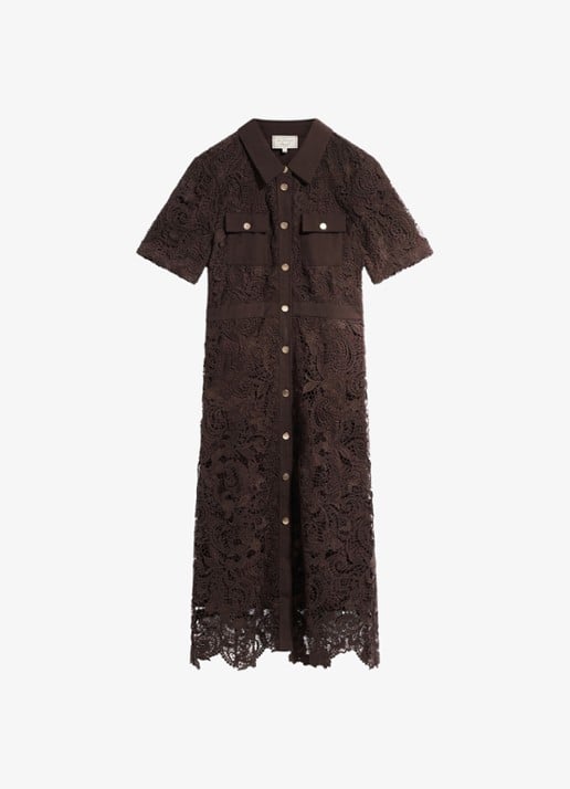 Gerard Darel Cloth midi blousejurk van kant - voorkant 4 donkerbruin