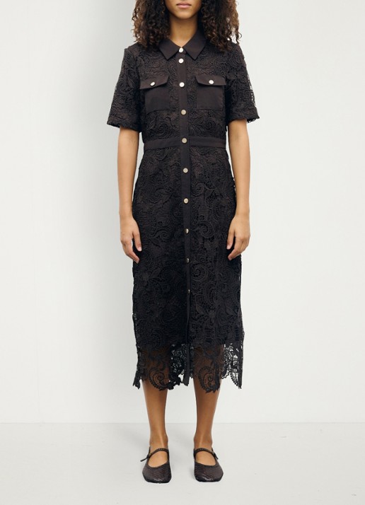Gerard Darel Cloth midi blousejurk van kant - voorkant 5 donkerbruin
