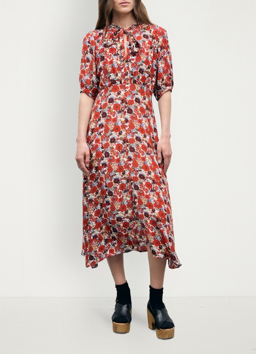 Gerard Darel Coco midi jurk met bloemenprint - detail 5 creme