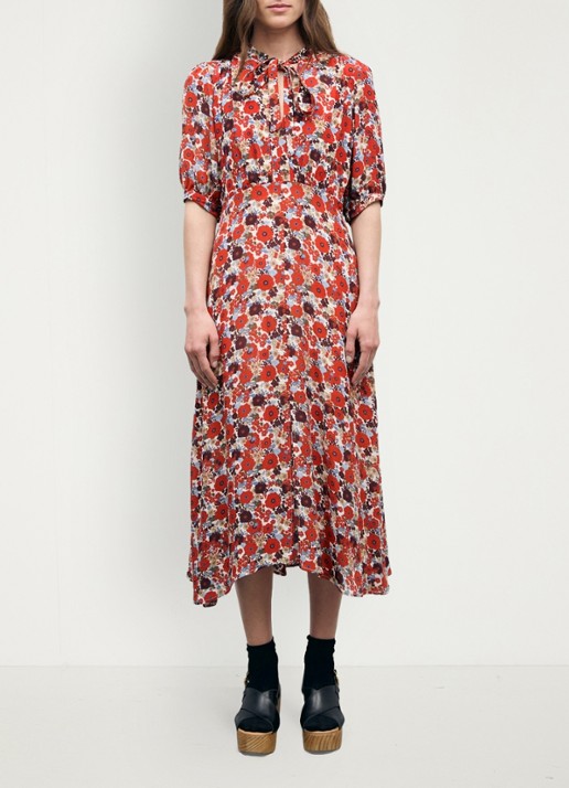 Gerard Darel Coco midi jurk met bloemenprint - voorkant 2 creme