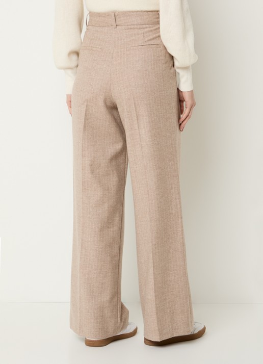 Gerard Darel Coline high waist straight fit pantalon in wolblend met krijtstreep - achterkant 4 donkerbeige