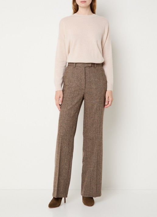 Gerard Darel Coralie high waist wide fit pantalon in wolblend - voorkant 2 lichtbruin