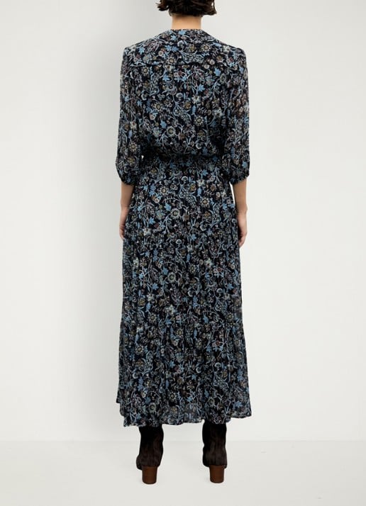 Gerard Darel Corie maxi jurk van zijde met bloemenprint - achterkant 3 zwart