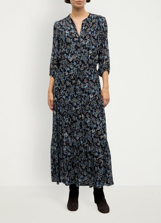 Gerard Darel Corie maxi jurk van zijde met bloemenprint - detail 2 zwart