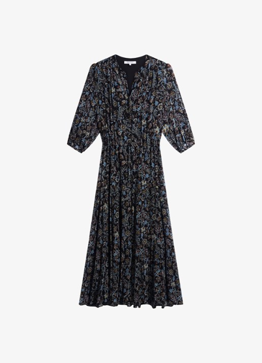 Gerard Darel Corie maxi jurk van zijde met bloemenprint - voorkant 4 zwart