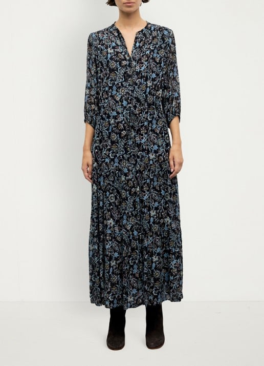 Gerard Darel Corie maxi jurk van zijde met bloemenprint - voorkant 5 zwart