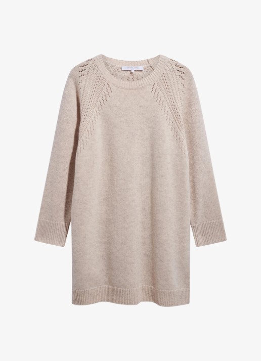 Gerard Darel Coset mini gebreide jurk van wol - voorkant 3 gebroken wit