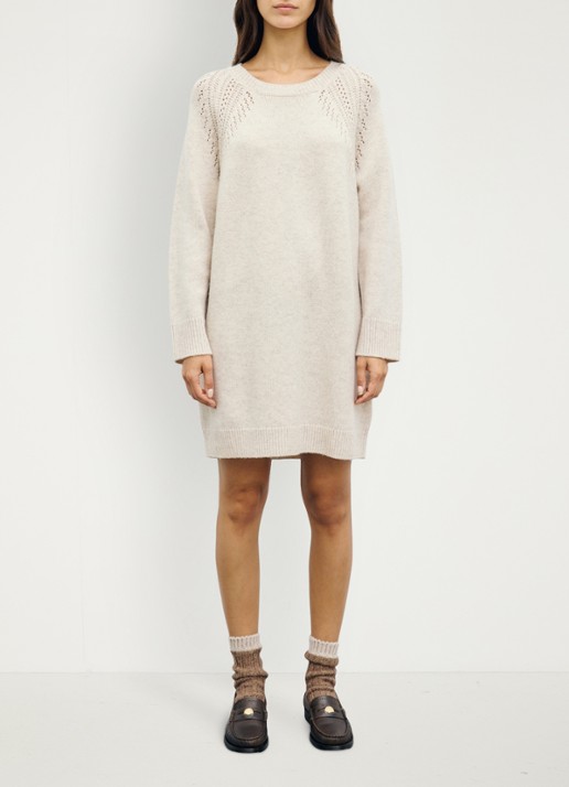 Gerard Darel Coset mini gebreide jurk van wol - voorkant 4 gebroken wit