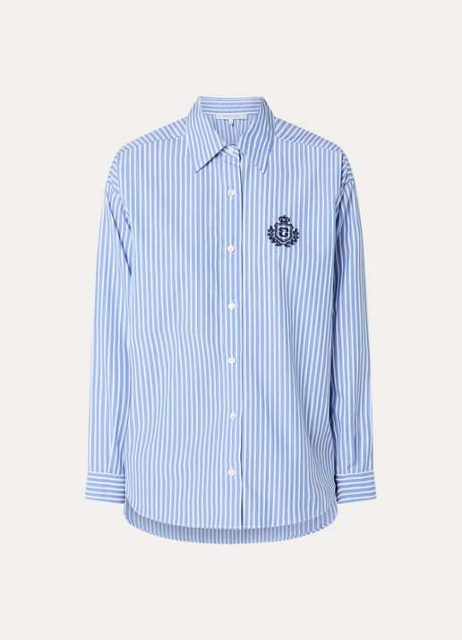 Gerard Darel Cyndra blouse met streepprint en logoborduring - voorkant 3 blauw