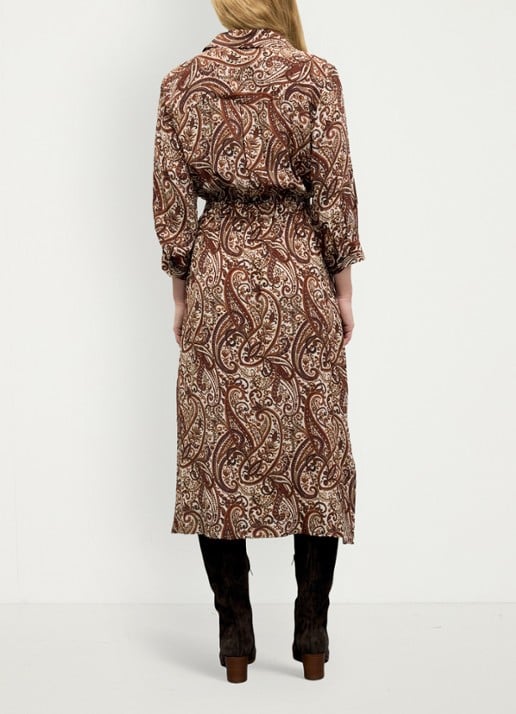 Gerard Darel Cyra midi blousejurk met paisley dessin - achterkant 5 bruin