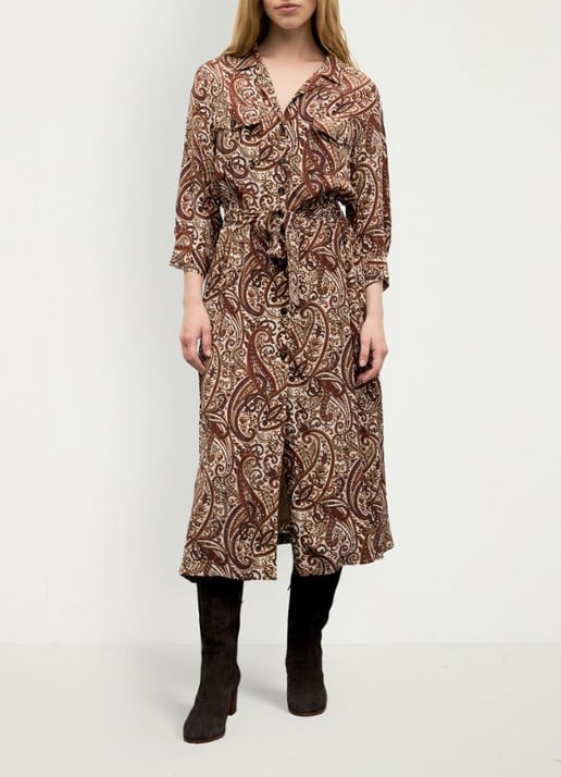 Gerard Darel Cyra midi blousejurk met paisley dessin - detail 2 bruin