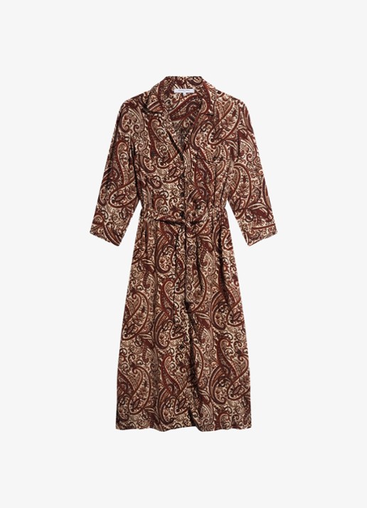 Gerard Darel Cyra midi blousejurk met paisley dessin - voorkant 3 bruin