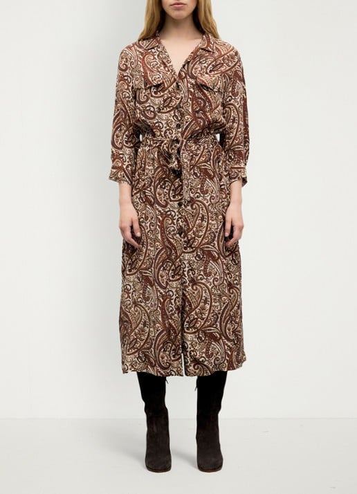 Gerard Darel Cyra midi blousejurk met paisley dessin - voorkant 4 bruin