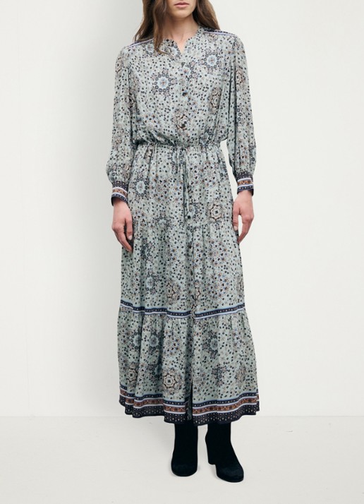 Gerard Darel Cyril maxi jurk met bloemenprint en strikceintuur