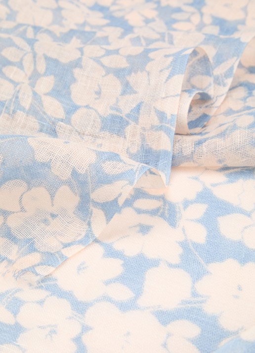 Gerard Darel Dalia sjaal van linnen met bloemenprint 180 x 70 cm - detail 3 lichtblauw