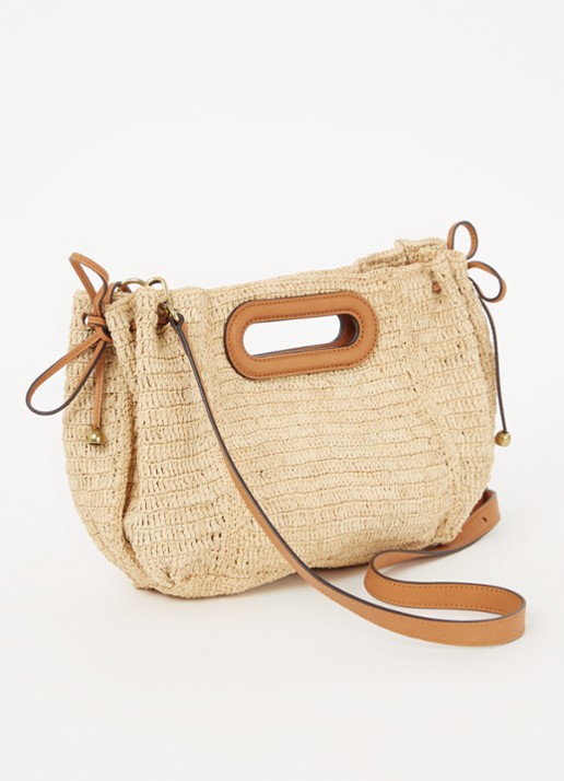 Gerard Darel Dany crossbodytas van raffia met leren details - achterkant camel